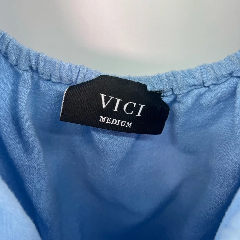 Vici Collection Light Blue Square Neck Puff Sleeve Smocked Mini Dress M Medium